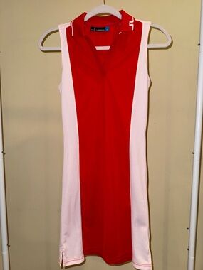 J.Lindeberg Red and Pink Sleeveless Midi Tennis Dress